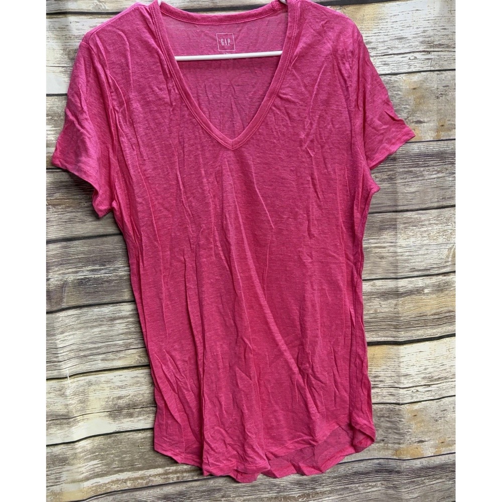 Gap Large Tall Linen Tee Short Sleeve T-Shirt‎ Semi Sheer Bright Pink Coastal